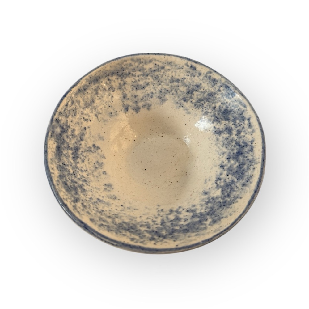 Studio Pottery signed trinket dish small bowl in blue sponge paint and speckled